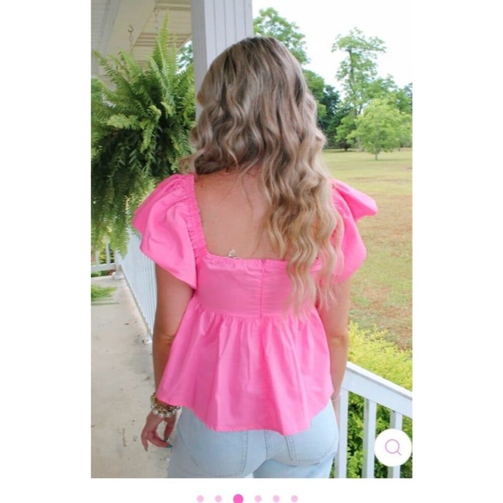 Bibi Top BIBI blouse PINK blouse peplum ruffle sleeve flutter NEW WOMENS SMALL - Picture 2 of 10